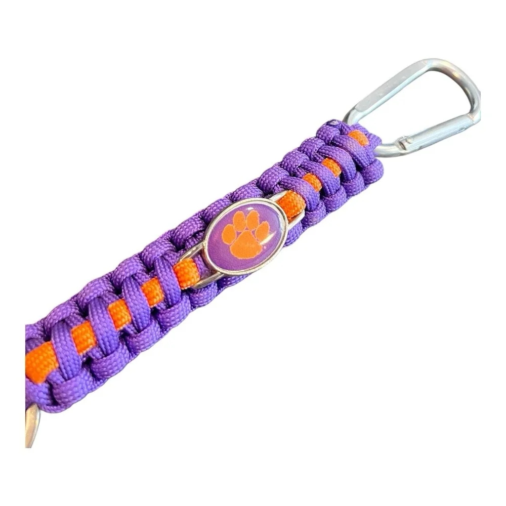 2 Clemson Tigers Paw Key Chains- Paracord W/ Carabiner & Lanyard W/Carabiner